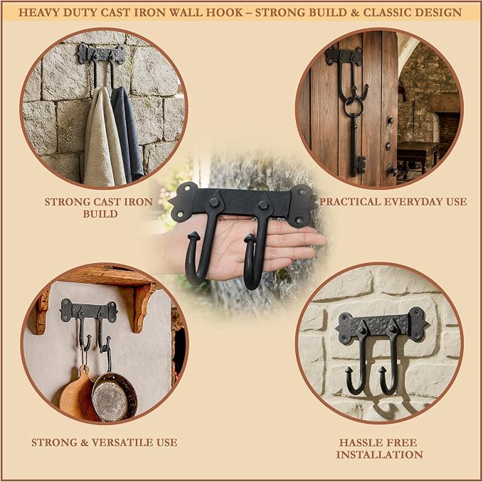Mystic Colonial Rustic Cast Iron Wall Hanger – Heavy Duty Retro Utility Hooks - Image 4