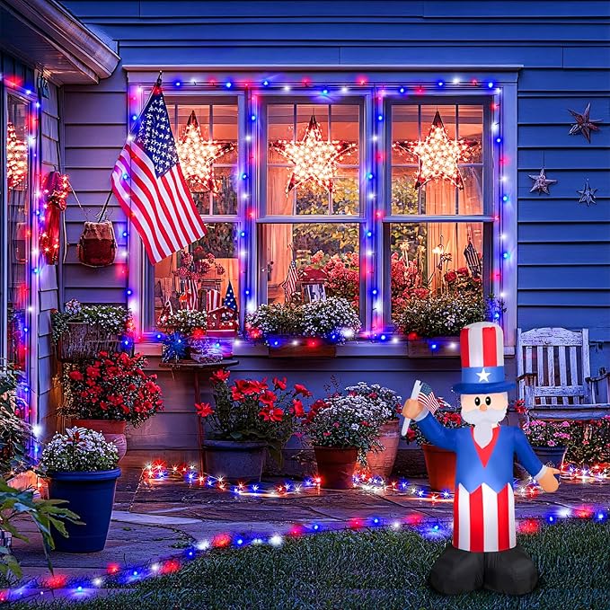 JMEXSUSS 2 Pack Red White and Blue Solar Lights, 200LED 75.5ft Patriot Solar - Image 4