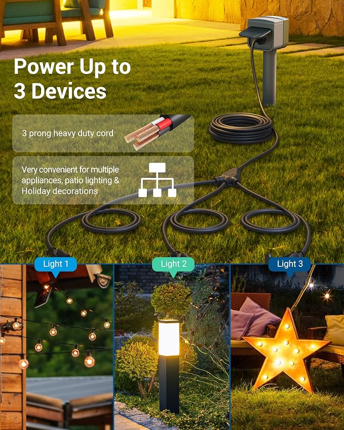 DEWENWILS Outdoor Extension Cord 1 to 3 Splitter, Total 52FT, 13A 125V 1625W - Image 7