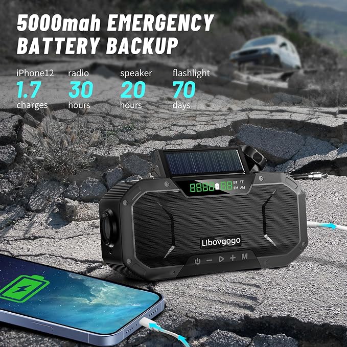 Emergency Radio Waterproof Bluetooth Speaker, Portable AM FM Radio - Image 6