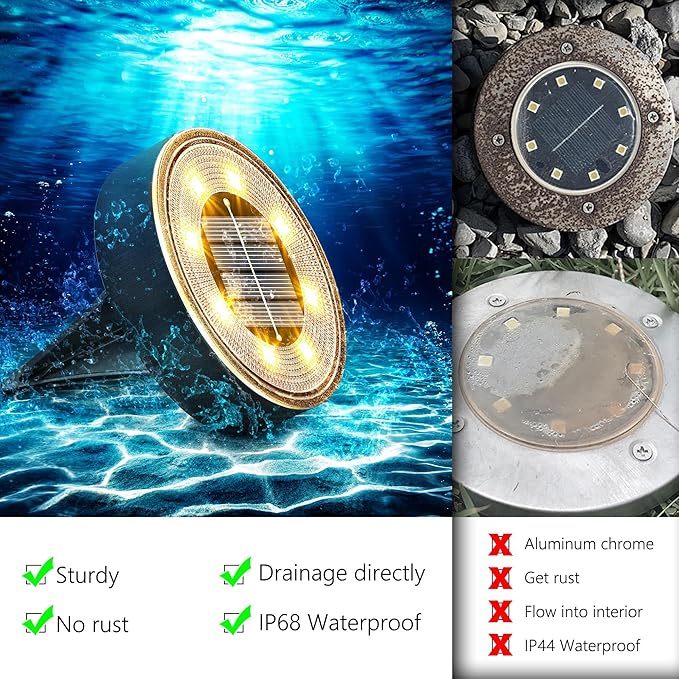Joomer Solar Ground Lights, 4 Pack 8 LED Solar Lights Outdoor Waterproof IP68 - Image 4