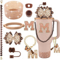 9PCS Brown for Stanley Cup Accessories Set Bling Initials Bow Charms for by Unknown