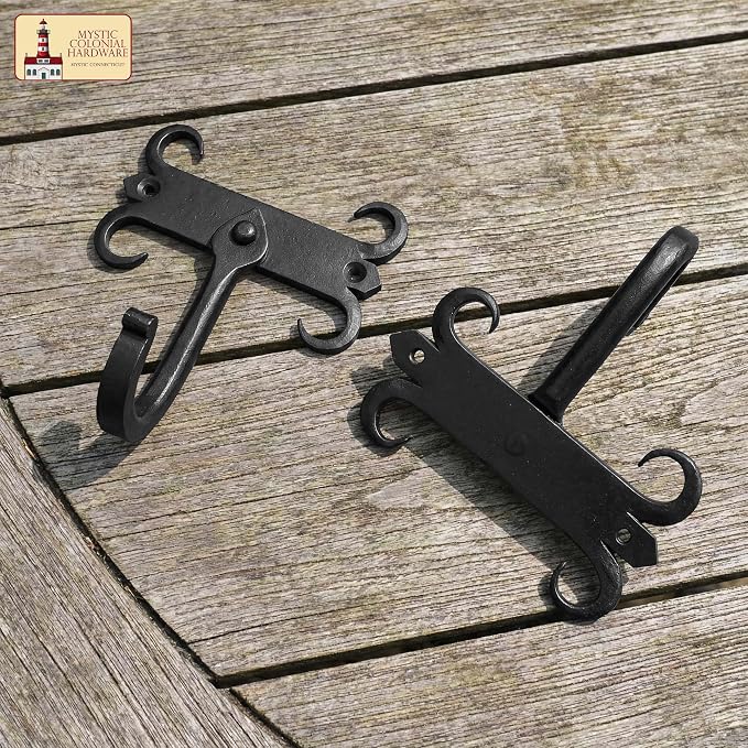 Mystic Colonial Rustic Cast Iron Wall Hooks, Heavy Duty Retro Utility Hooks - Image 8