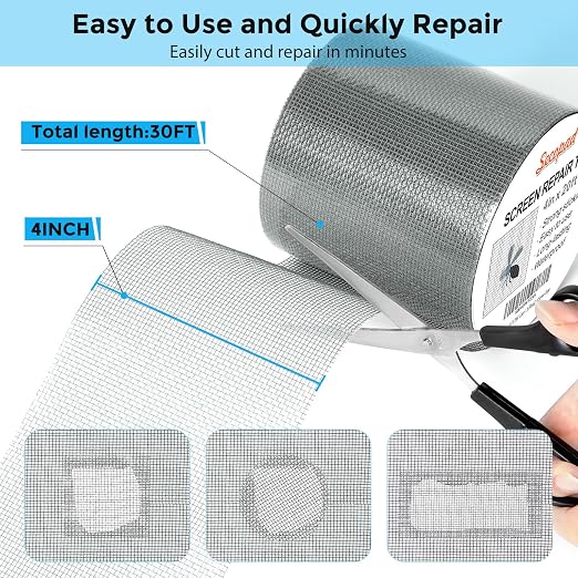 Secopad Grey Window Screen Repair Tape, 4IN X 20FT Screen Repair Kit - Image 2