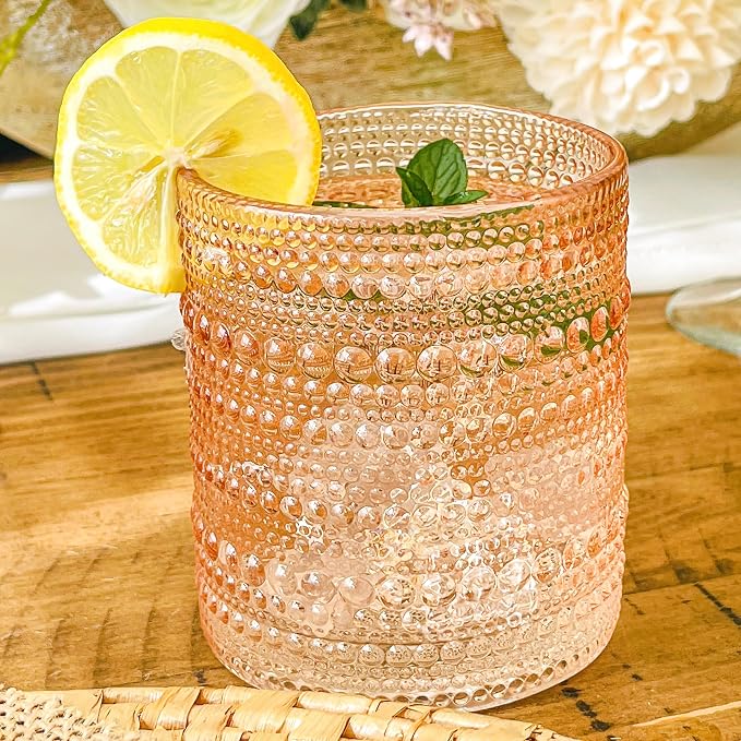 Kate Aspen Rose Gold Cups Pink Hobnail Beaded Drinking Glasses Set of 6-10 oz - Image 8