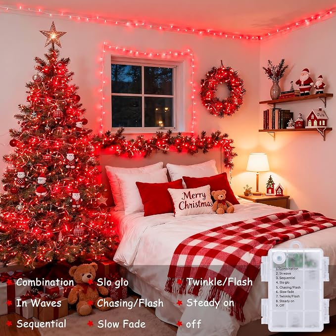 JMEXSUSS 33ft 100 LED Red Battery Operated Lights - Image 7
