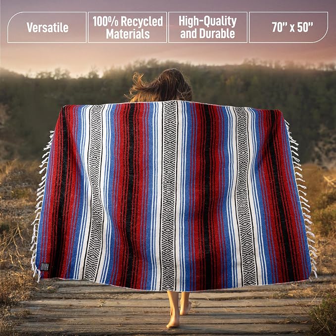 Hydration Nation Authentic Large Handwoven Mexican Striped Throw Blanket - Image 3