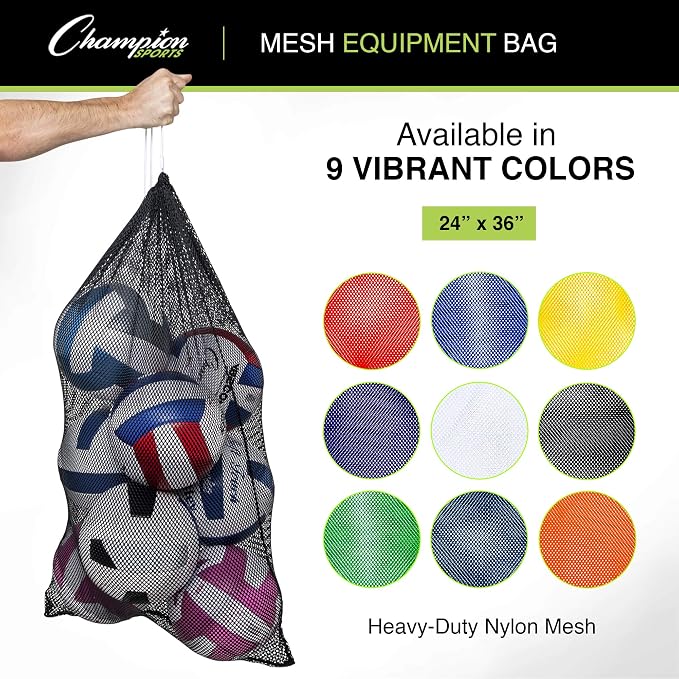 Champion Sports Mesh Equipment Bag – Heavy-Duty Nylon Drawstring Bag - Image 2
