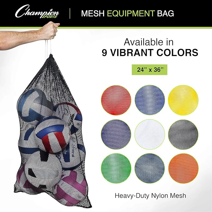 Champion Sports Mesh Equipment Bag – Heavy-Duty Nylon Drawstring Bag - Image 2