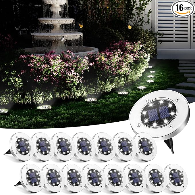 SOLPEX Solar Ground Lights, 16 Pack Solar Lights Outdoor Waterproof, 8 LED by Solpex