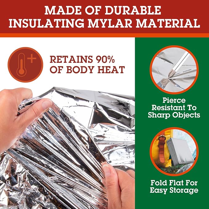 Grizzly Gear Emergency Mylar Thermal Blankets Survival Kit Camping - Image 4