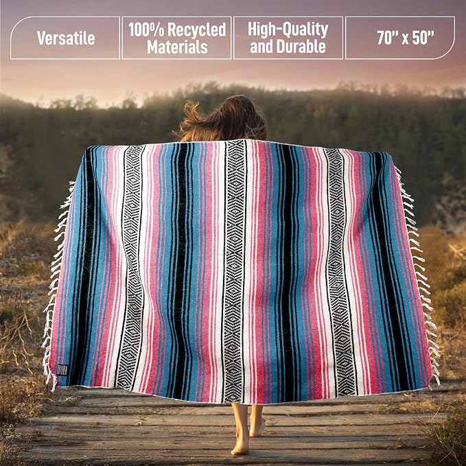 Hydration Nation Authentic Large Handwoven Mexican Striped Throw Blanket - Image 3
