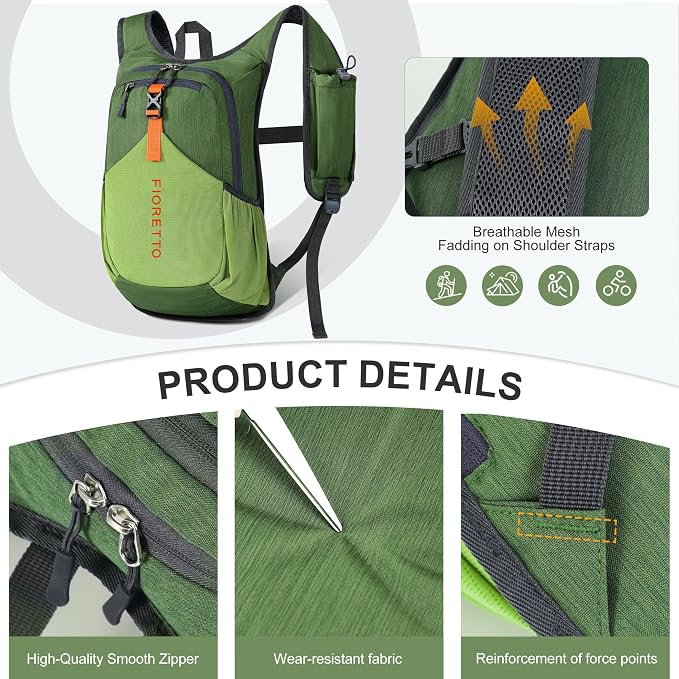 FIORETTO 15L Hiking Backpack for Women Men Mini Packable Backpack Lightweight - Image 7