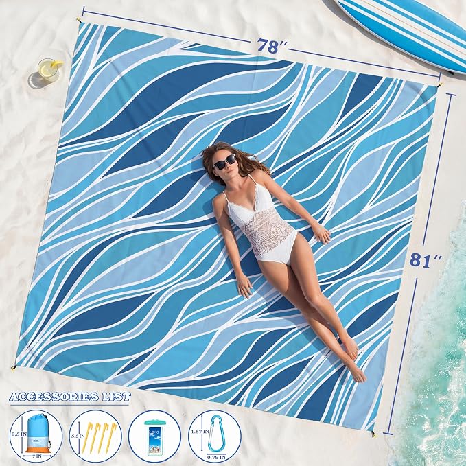 Famstar Beach Blanket Oversized Extra Large 78" X 81", Waterproof Sandproof - Image 2