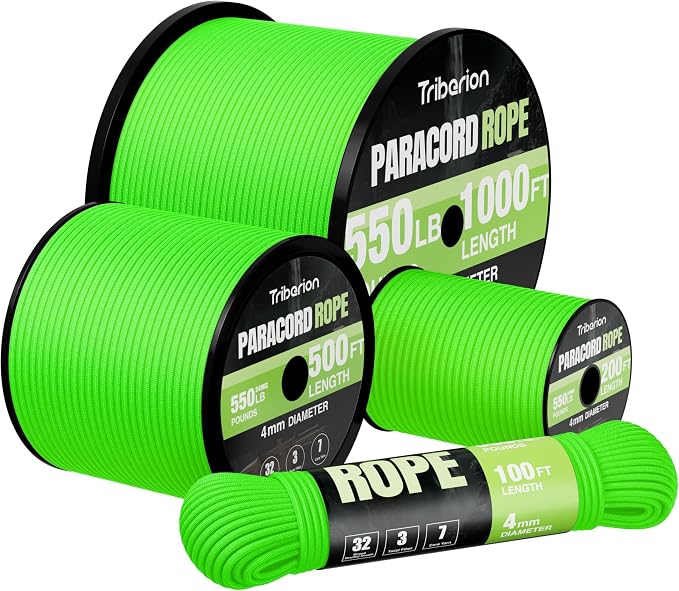 Paracord Rope 550 lb - 100ft 5/32" Parachute Cord 4MM 7-Strand para Cord - by Triberion