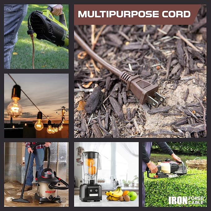 Iron Forge Cable 2 Prong Outdoor Extension Cord 10 ft, 16/2 SJTW 10 Foot Brown - Image 5