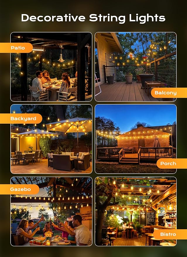 Brightown Outdoor String Lights Patio Lights, 100FT ST38 Shatterproof Dimmable - Image 5