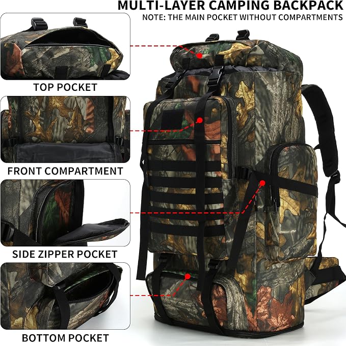 Hiking Backpack for Men 70L/100L Camping Backpack Military Rucksack Molle 3 - Image 3