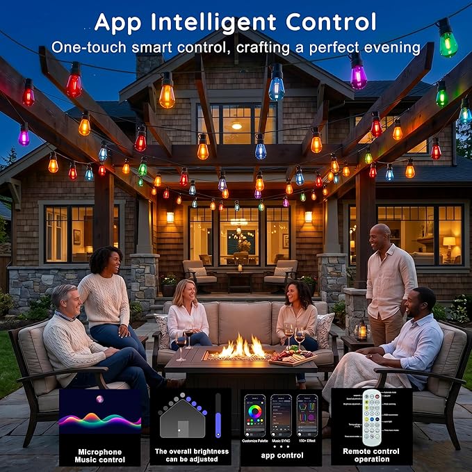 300FT RGB+IC Outdoor String Lights, Dimmable Shatterproof LED Bulbs, IP67 - Image 3