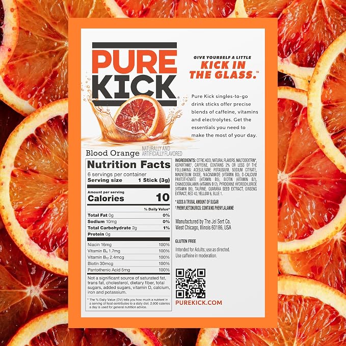 Pure Kick Energy Singles To Go Drink Mix, Blood Orange, Includes 12 Boxes - Image 2