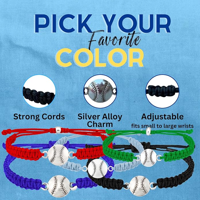 Sportybella - Baseball Bracelet, Baseball Jewelry, Adjustable Braided Baseball - Image 3