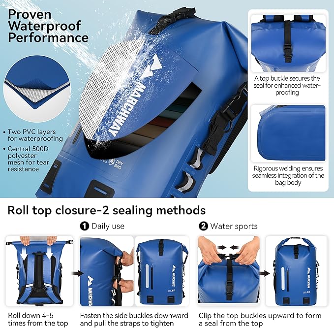 MARCHWAY Roll Top Waterproof Backpack, Floating Dry Bag 20L/30L/45L - Image 4