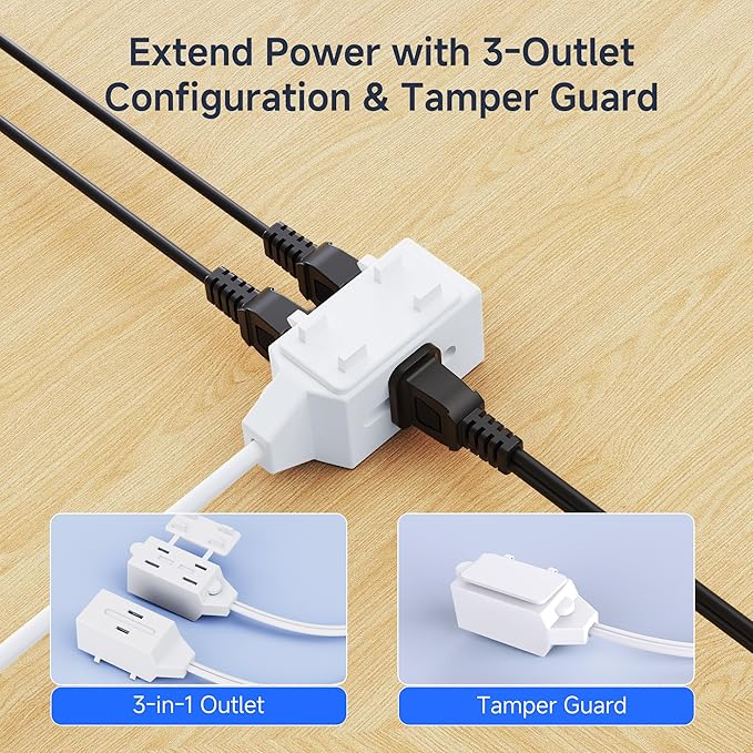Cable Matters 2-Pack 16 AWG 2 Prong Extension Cord 6 ft, 13A 3-Outlet Extension - Image 2