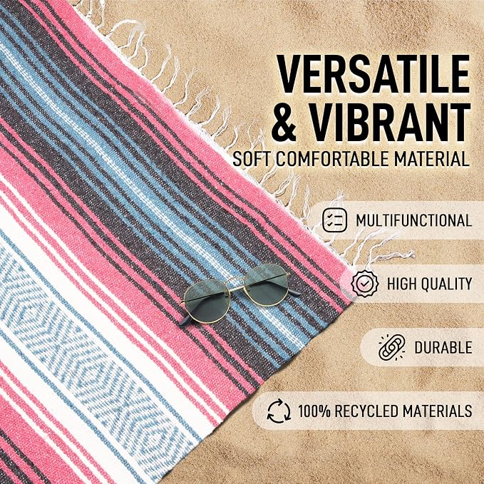 Hydration Nation Authentic Large Handwoven Mexican Striped Throw Blanket - Image 2