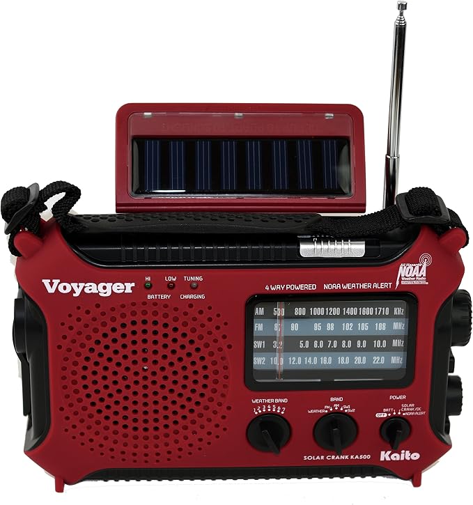 Kaito KA500IP-RED Voyager Solar/Dynamo AM/FM/SW NOAA Weather Radio by Kaito