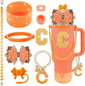 9PCS Orange for Stanley Cup Accessories Set Bling Initials Bow Charms for by Unknown