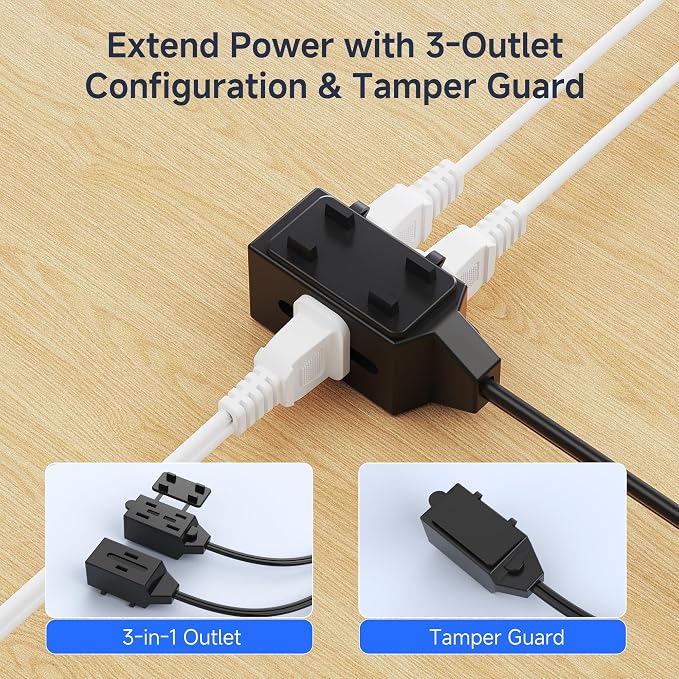Cable Matters 2-Pack 16 AWG 2 Prong Short Extension Cord 3 ft, 13A 3-Outlet - Image 2