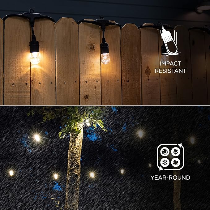 Enbrighten Classic Warm White String Lights, 48ft Black Cord, 24 Shatterproof - Image 3