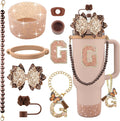 9PCS Brown for Stanley Cup Accessories Set Bling Initials Bow Charms for by Unknown