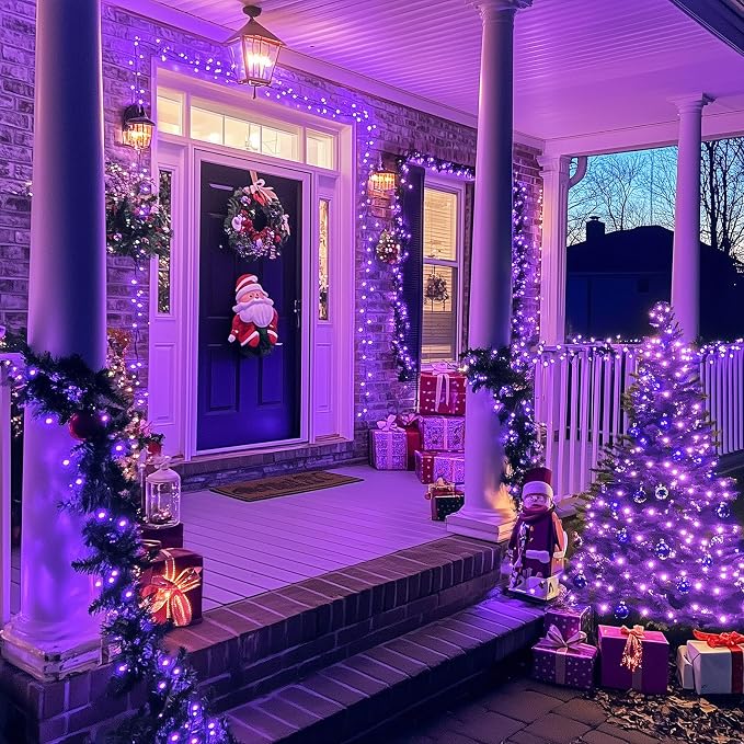 JMEXSUSS 600LED Purple Solar Halloween Lights, 206.7ft Solar String Lights - Image 2