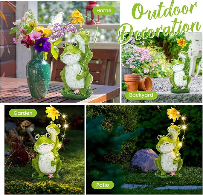 GIGALUMI Solar Garden Statues Loving Frog Garden Decor Figurine Lights - Image 7