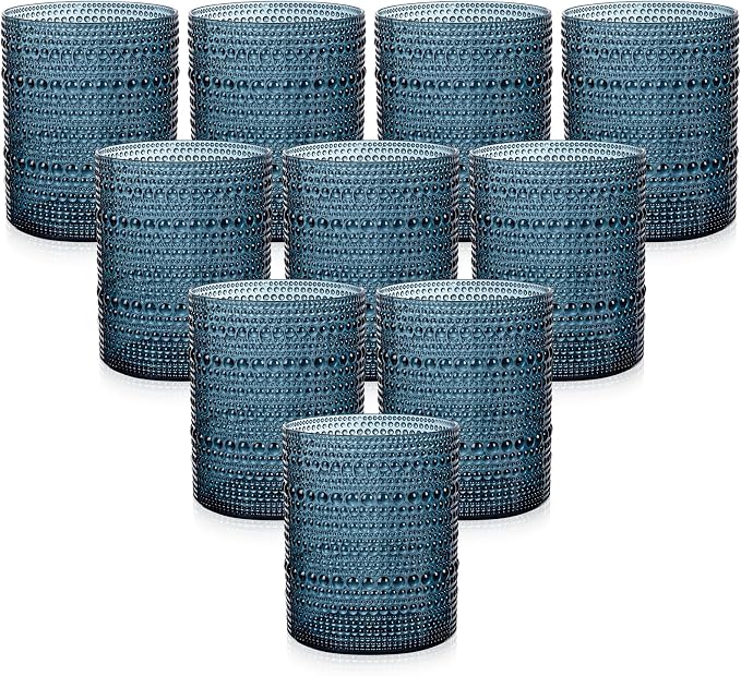 YOUBET 24PCS Plastic Hobnail Drinking Glasses - 14 Oz Blue Vintage Glasses by YOUBET