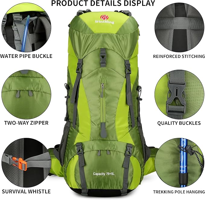 75L Hiking Backpack with Rain Cover Waterproof Camping Backpack Shoes Warehouse - Image 6