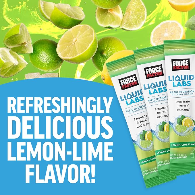 Force Factor Liquid Labs Electrolytes Powder Packets—Lemon Lime—Hydration - Image 3
