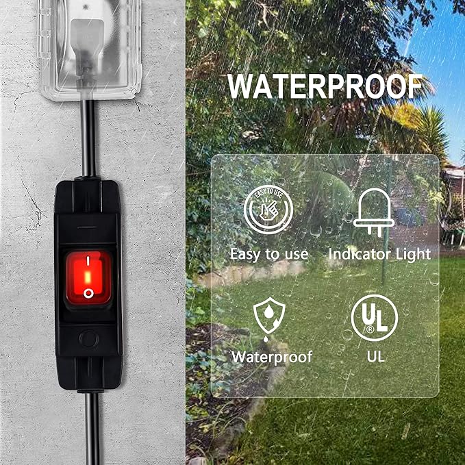 Outdoor Waterproof On/Off Switch Extension Cord, Heavy Duty 125v/250v Black - Image 8