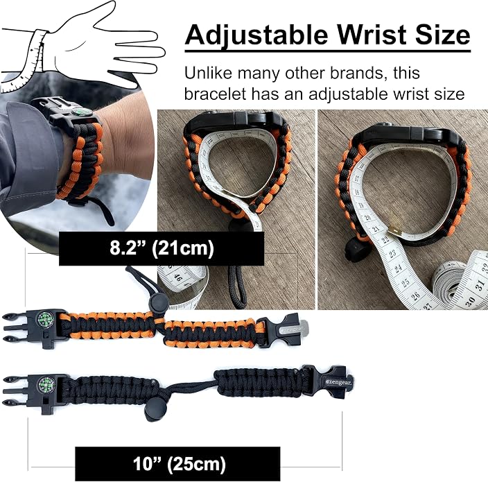 aZengear Paracord Survival Bracelet | Flint Steel Fire Starter, Mini Saw | - Image 5