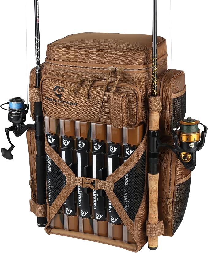 Evolution Fishing Drift Series Tackle Backpack, Outdoor Rucksack w/ 6 Fishing - Image 3