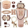 9PCS Brown for Stanley Cup Accessories Set Bling Initials Bow Charms for by Unknown