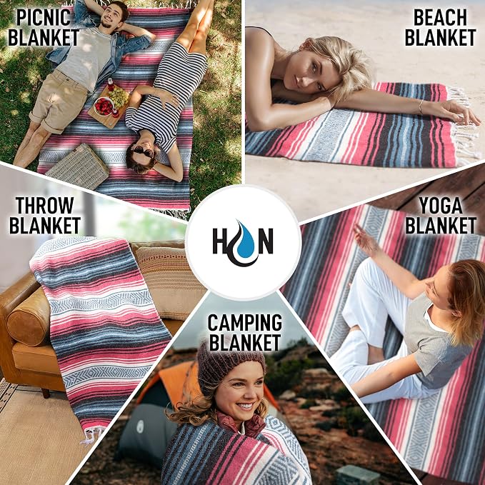 Hydration Nation Authentic Large Handwoven Mexican Striped Throw Blanket - Image 3