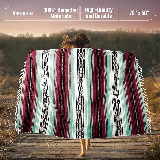 Hydration Nation Authentic Large Handwoven Mexican Blanket - Image 3