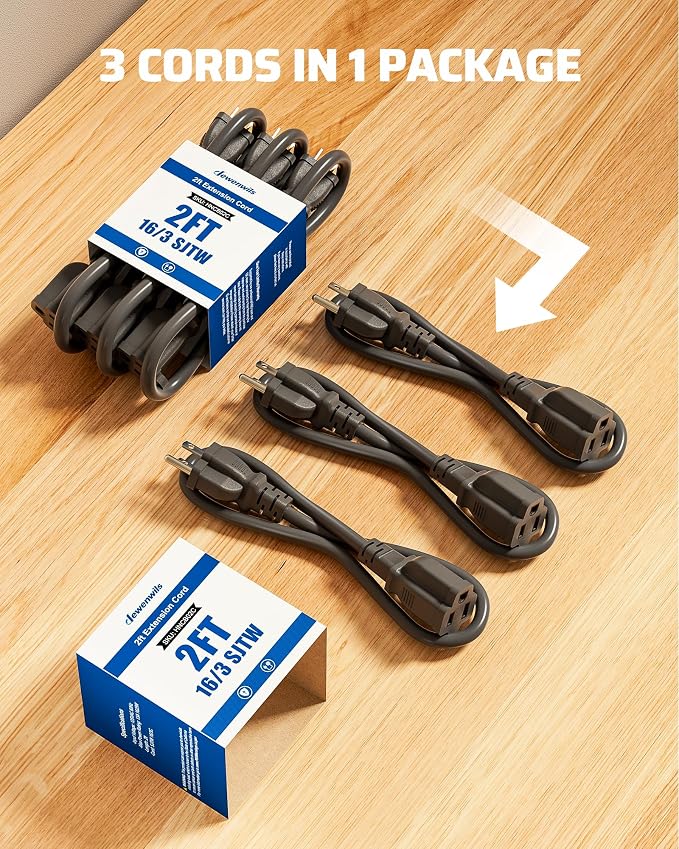 DEWENWILS 3-Pack 2FT Heavy Duty Extension Cord, 16 AWG SJTW Weatherproof Power - Image 9