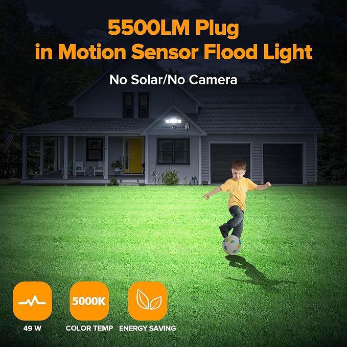 LUTEC 2 Pack 50W Motion Sensor Outdoor Lights, 5500 LM Plug in Flood Light - Image 2
