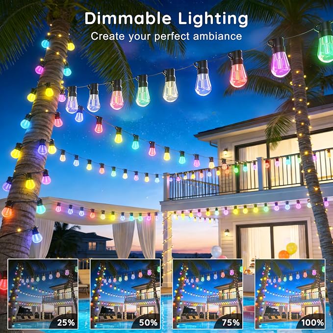 300FT RGB+IC Outdoor String Lights, Dimmable Shatterproof LED Bulbs, IP67 - Image 7