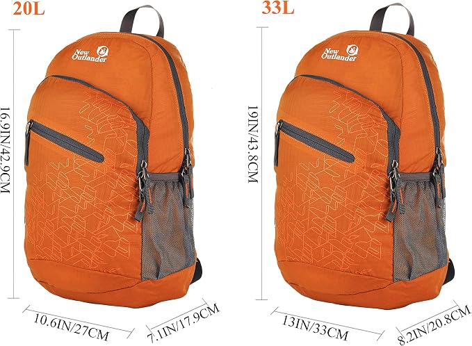 Outlander Packable Handy Lightweight Travel Hiking Backpack Daypack-Orange - Image 6