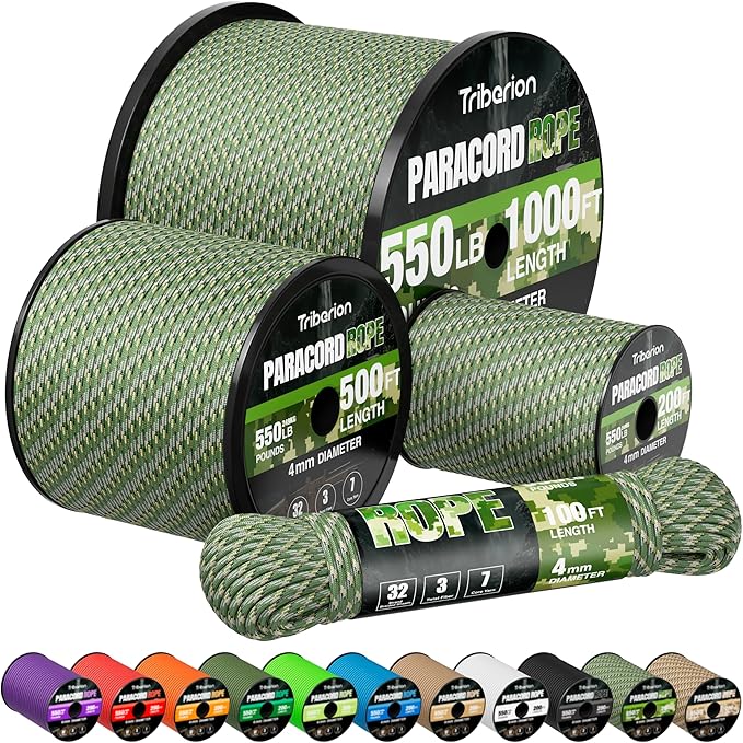 Paracord Rope 550 lb - 100ft 5/32" Parachute Cord 4MM 7-Strand para Cord - by Triberion