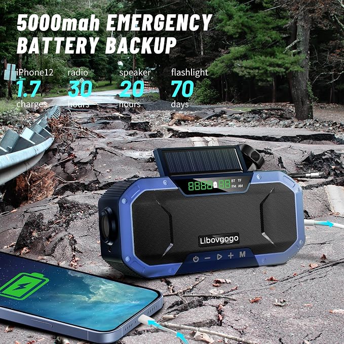Emergency Radio Waterproof Bluetooth Speaker, Portable AM FM Radio - Image 4